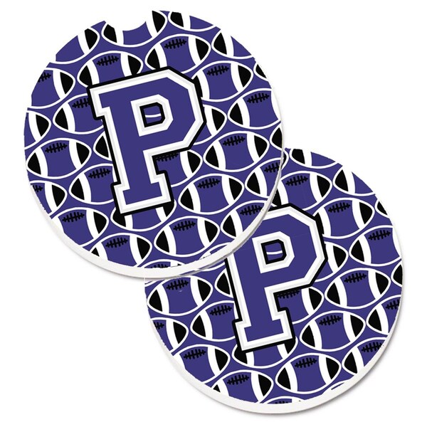 Carolines Treasures Letter P Football Purple and White Cup Holder Car Coaster, PK2 CJ1068-PCARC - main